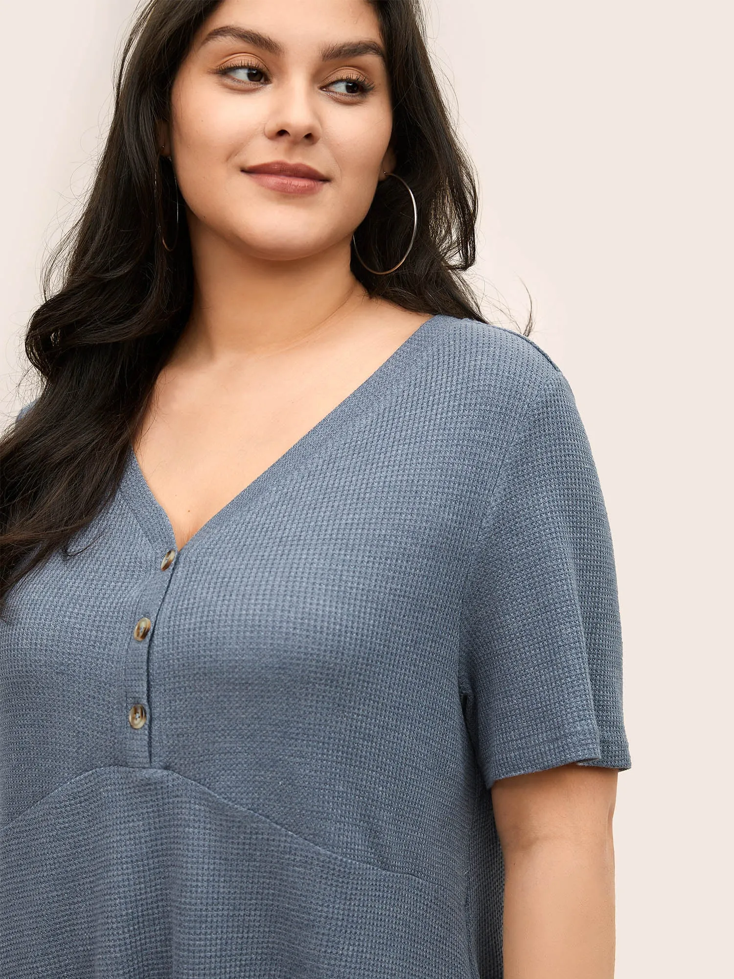 Waffle Knit Patchwork Ruffle Hem Tunic T-shirt sold by Bloomchic product image thumbnail 4