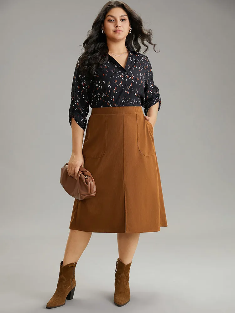Plain Texture Elastic Waist Pocket Split Front Skirt sold by Bloomchic product image thumbnail 4