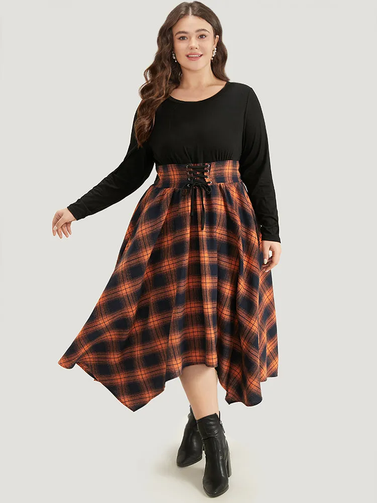 Halloween Plaid Lace Up Pocket Asymmetrical Hem Dress sold by Bloomchic product image thumbnail 4