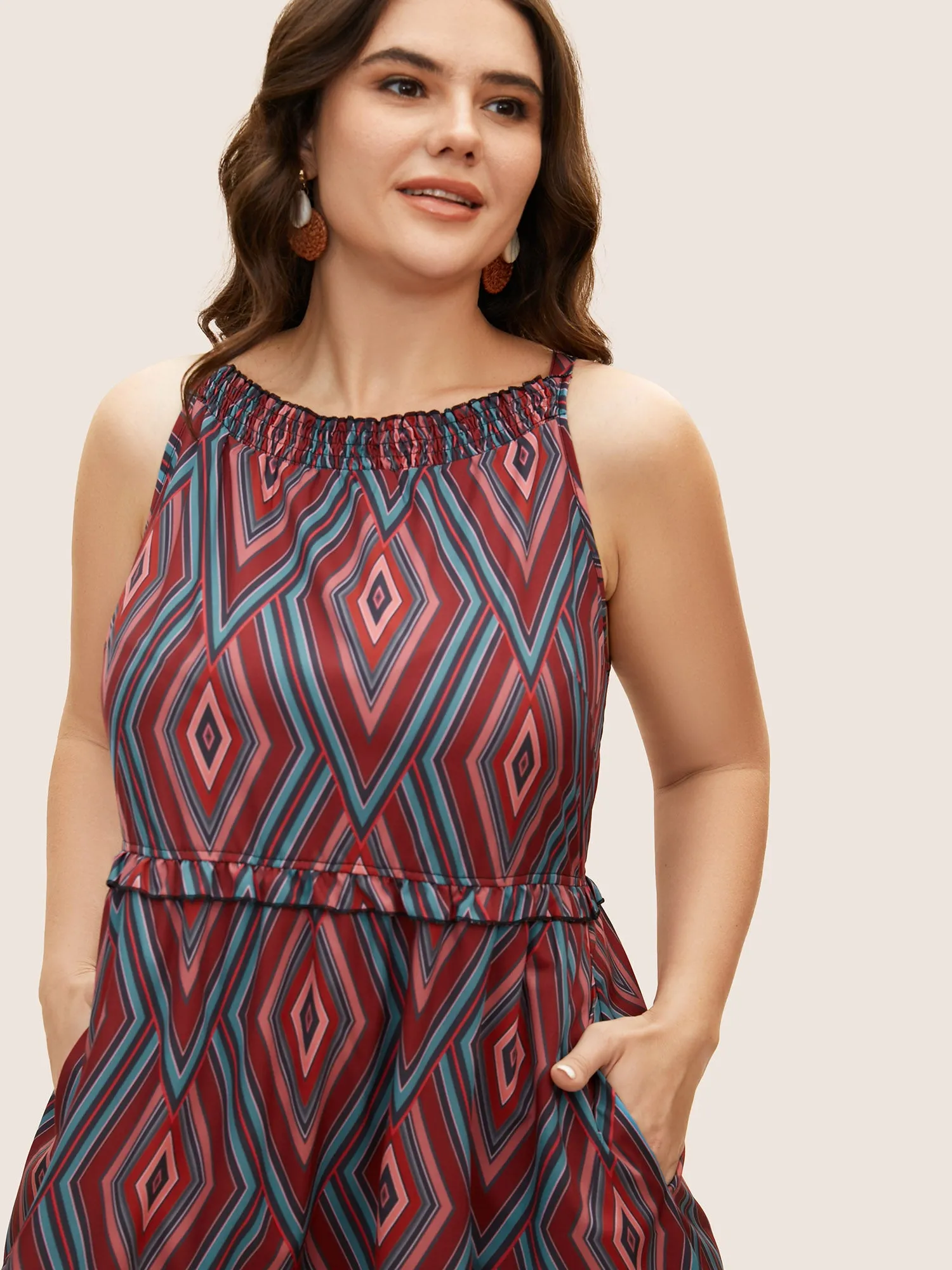 Geometric Frill Trim Ruffle Layered Hem Dress sold by Bloomchic product image thumbnail 4