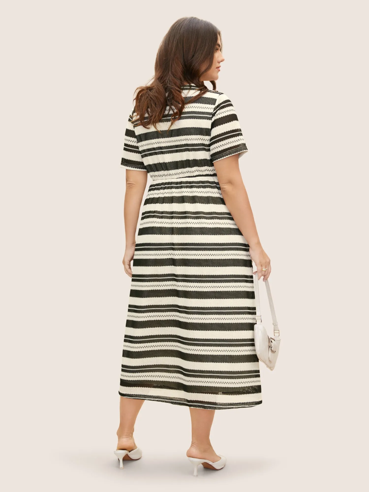 Striped Texture Crew Neck Midi Knit Dress sold by Bloomchic product image thumbnail 3