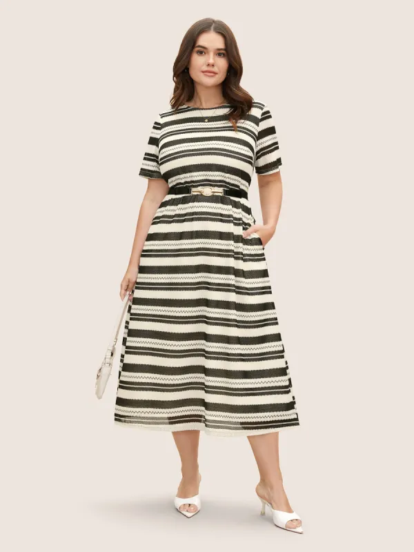 Striped Texture Crew Neck Midi Knit Dress sold by Bloomchic
