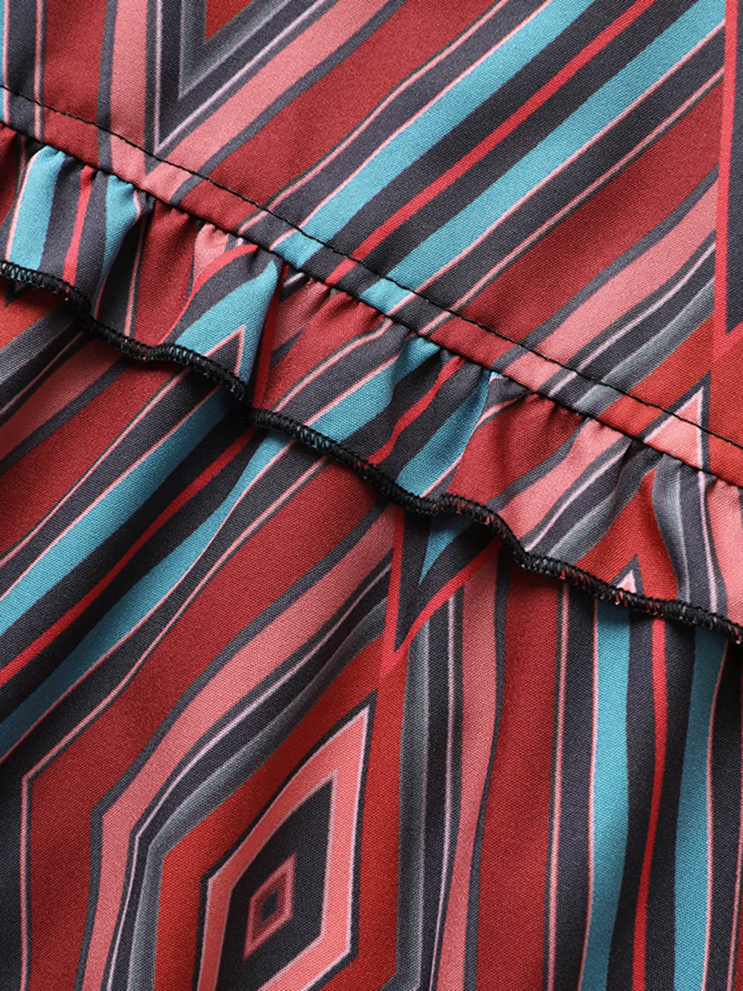 Geometric Frill Trim Ruffle Layered Hem Dress sold by Bloomchic product image thumbnail 5