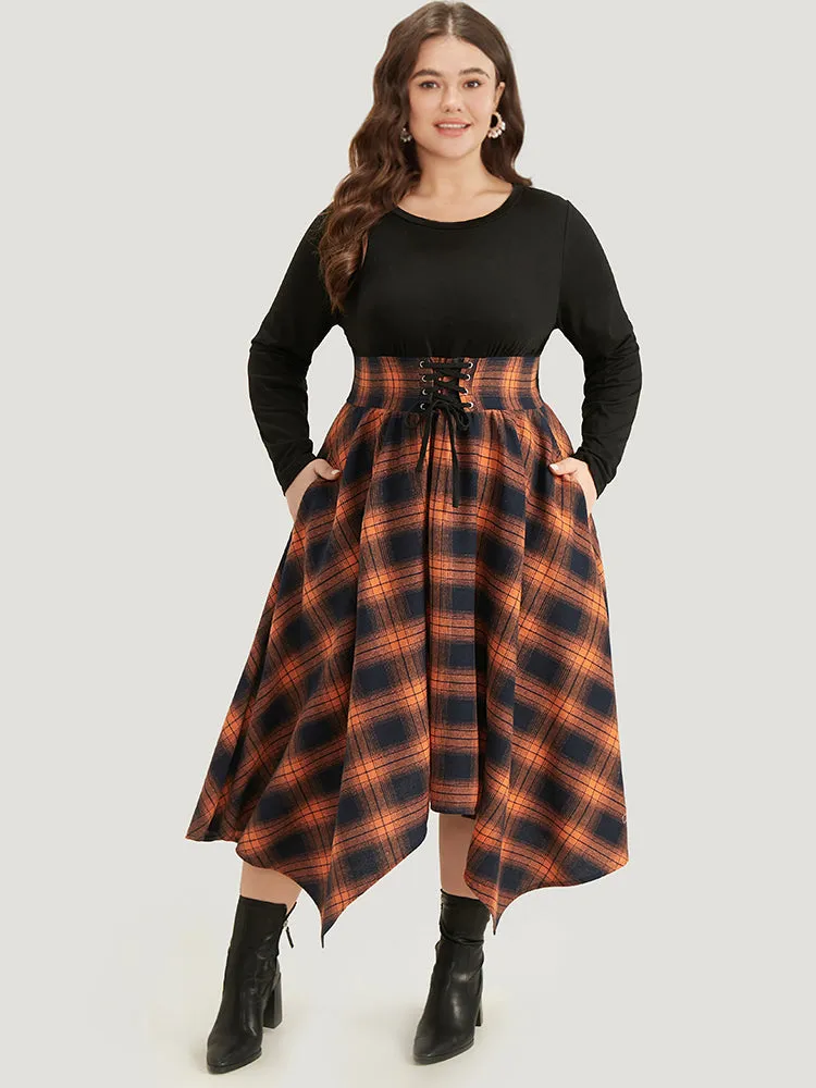 Halloween Plaid Lace Up Pocket Asymmetrical Hem Dress sold by Bloomchic product image thumbnail 5