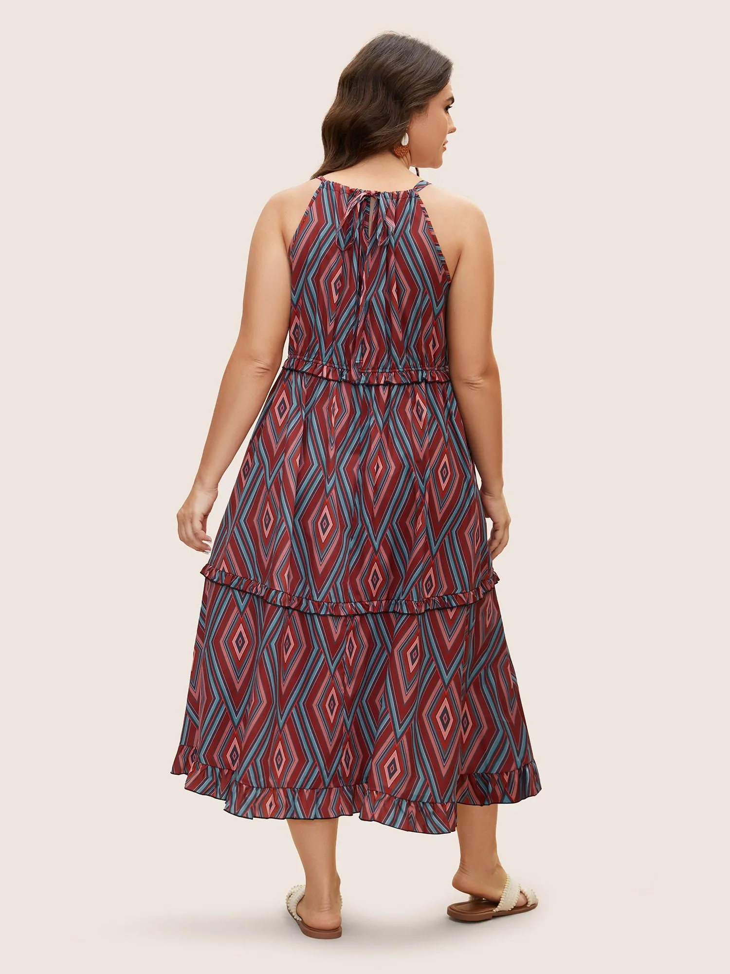 Geometric Frill Trim Ruffle Layered Hem Dress sold by Bloomchic product image thumbnail 3