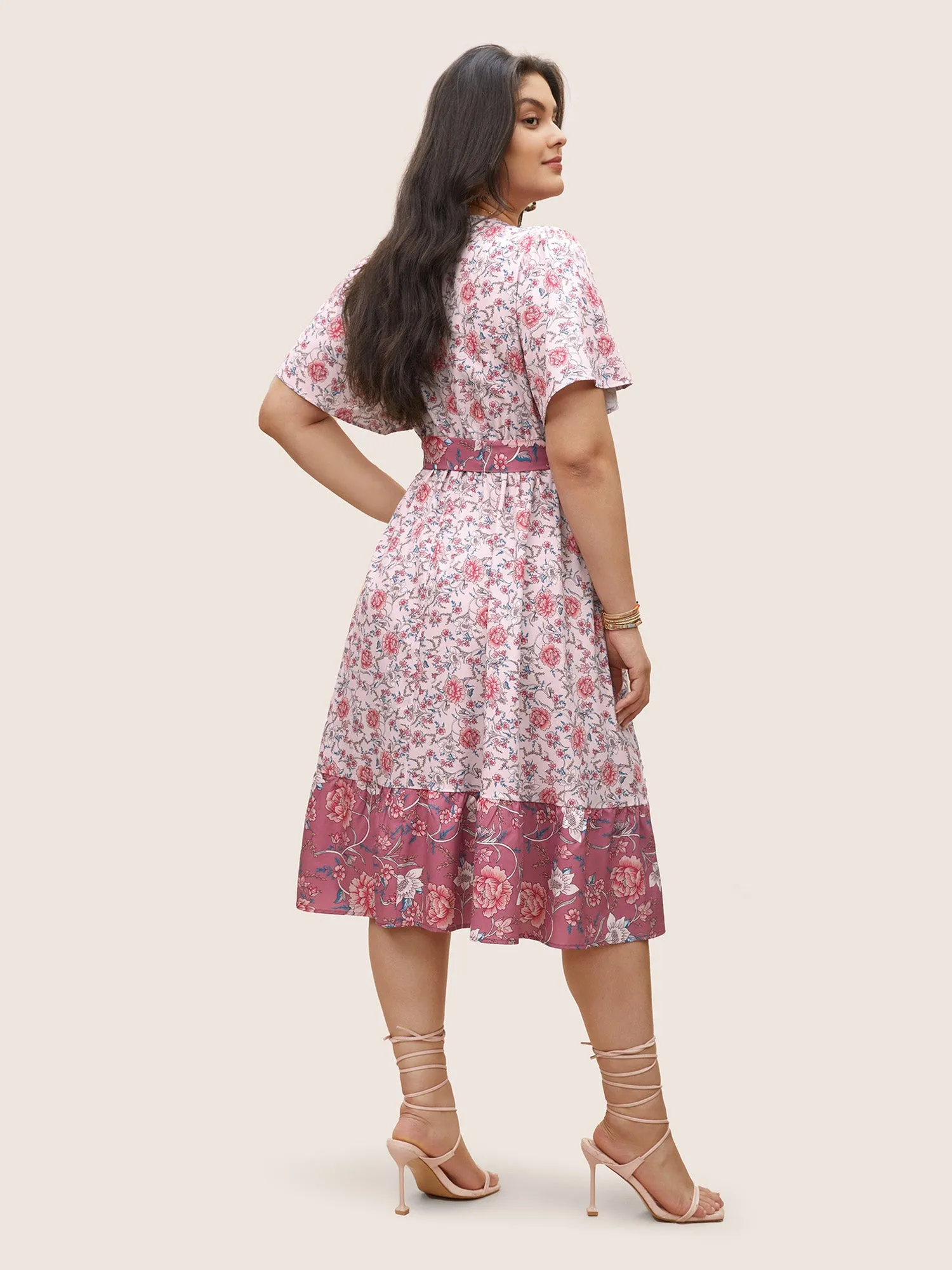 Boho Print Belted Overlap Collar Dress sold by Bloomchic product image thumbnail 3