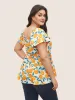 Citrus Square Neck Orange Print Pleated Blouse sold by Bloomchic