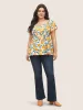 Citrus Square Neck Orange Print Pleated Blouse sold by Bloomchic