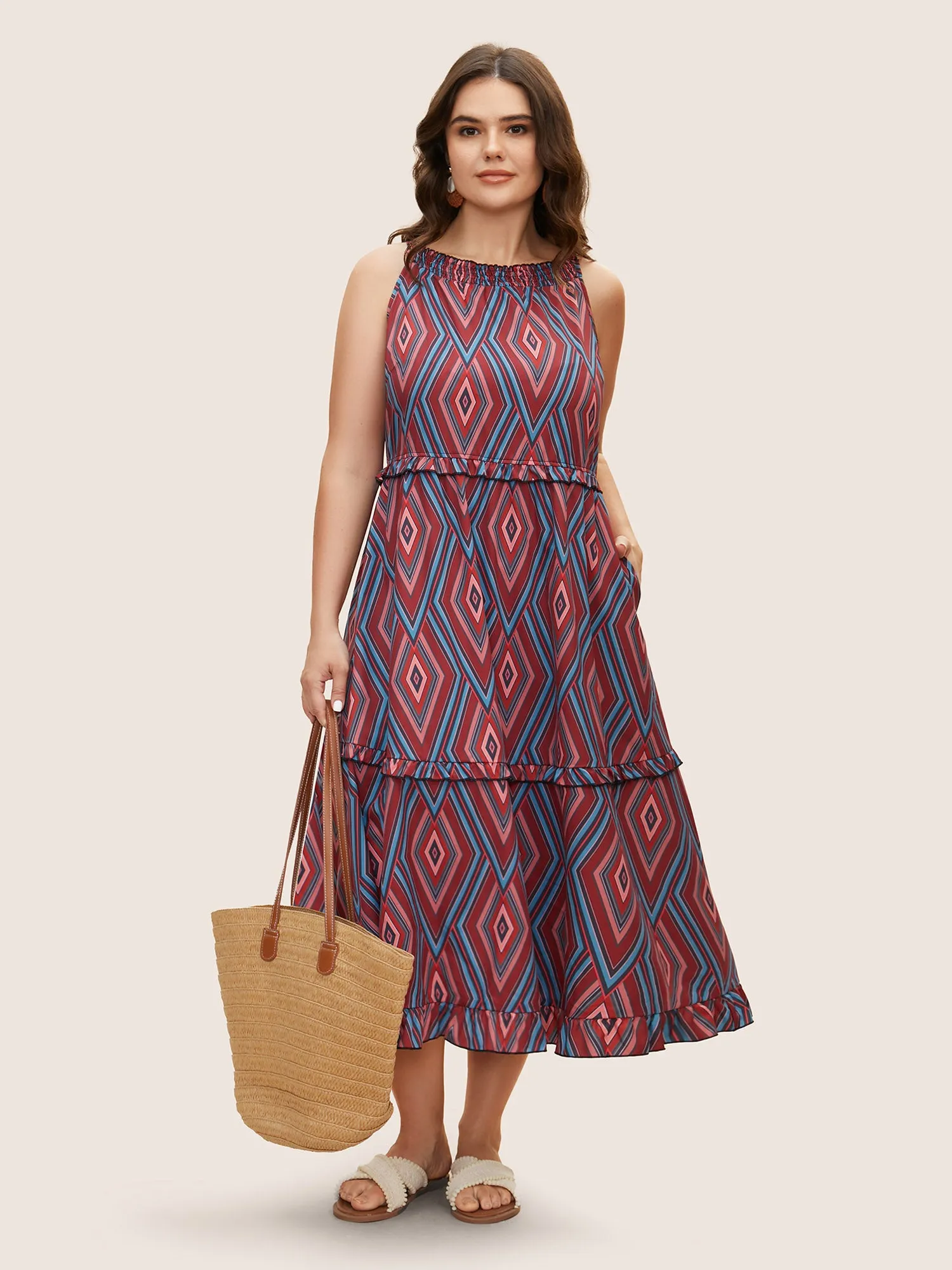 Geometric Frill Trim Ruffle Layered Hem Dress sold by Bloomchic product image thumbnail 2