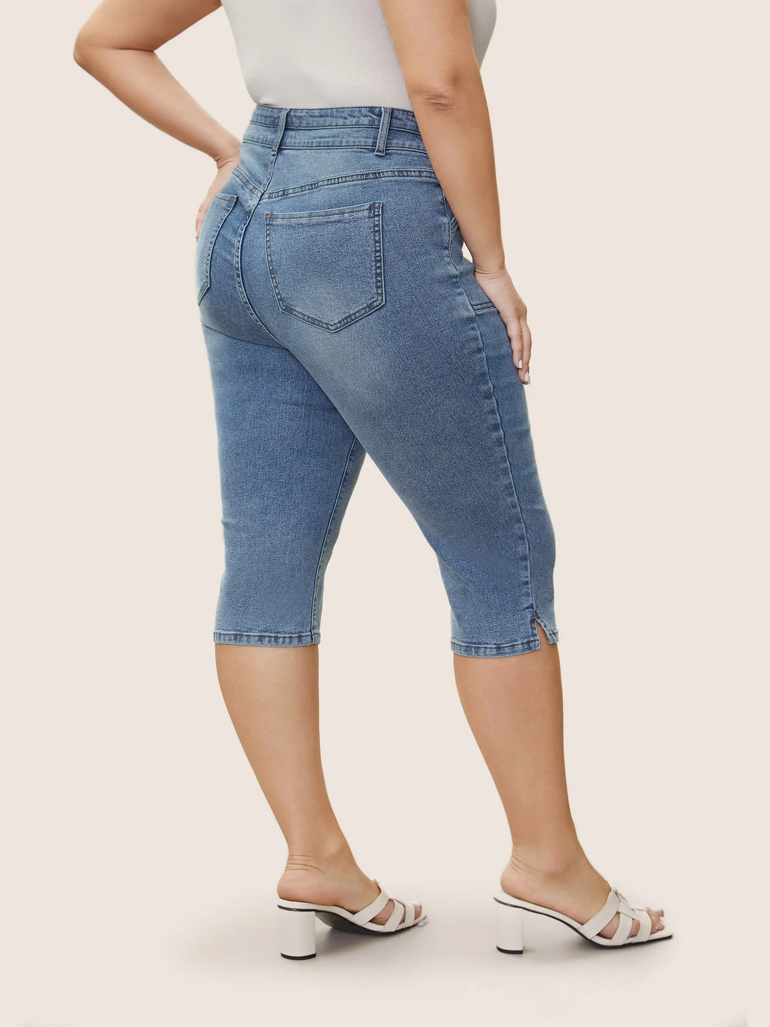 Light Wash Slit Hem Pull On Jegging Jeans sold by Bloomchic product image thumbnail 4