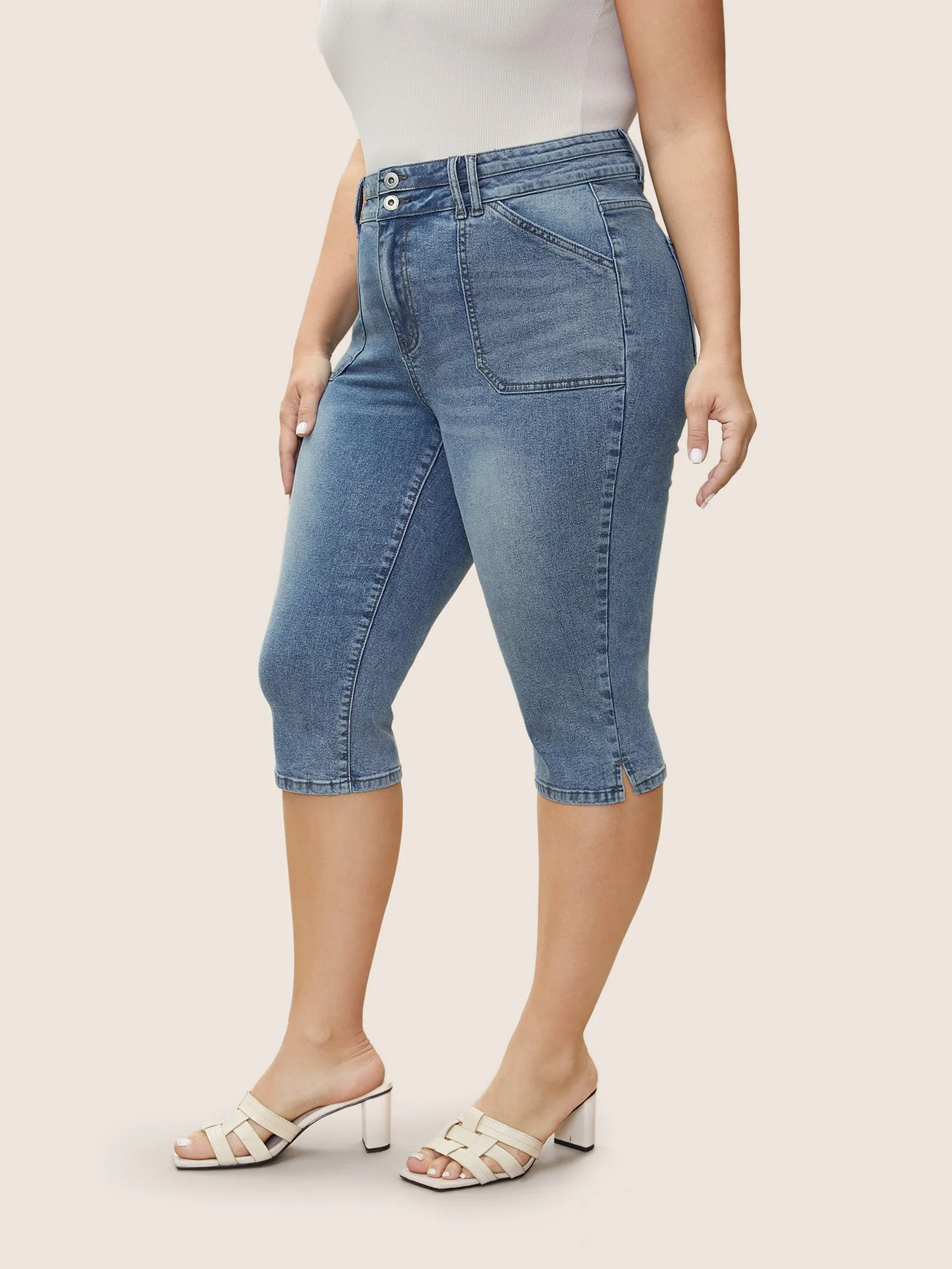 Light Wash Slit Hem Pull On Jegging Jeans sold by Bloomchic