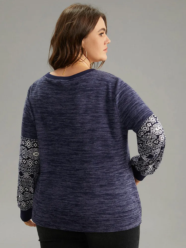 Boho Print Patchwork Heather Rib Knit Sweatshirt sold by Bloomchic product image thumbnail 4