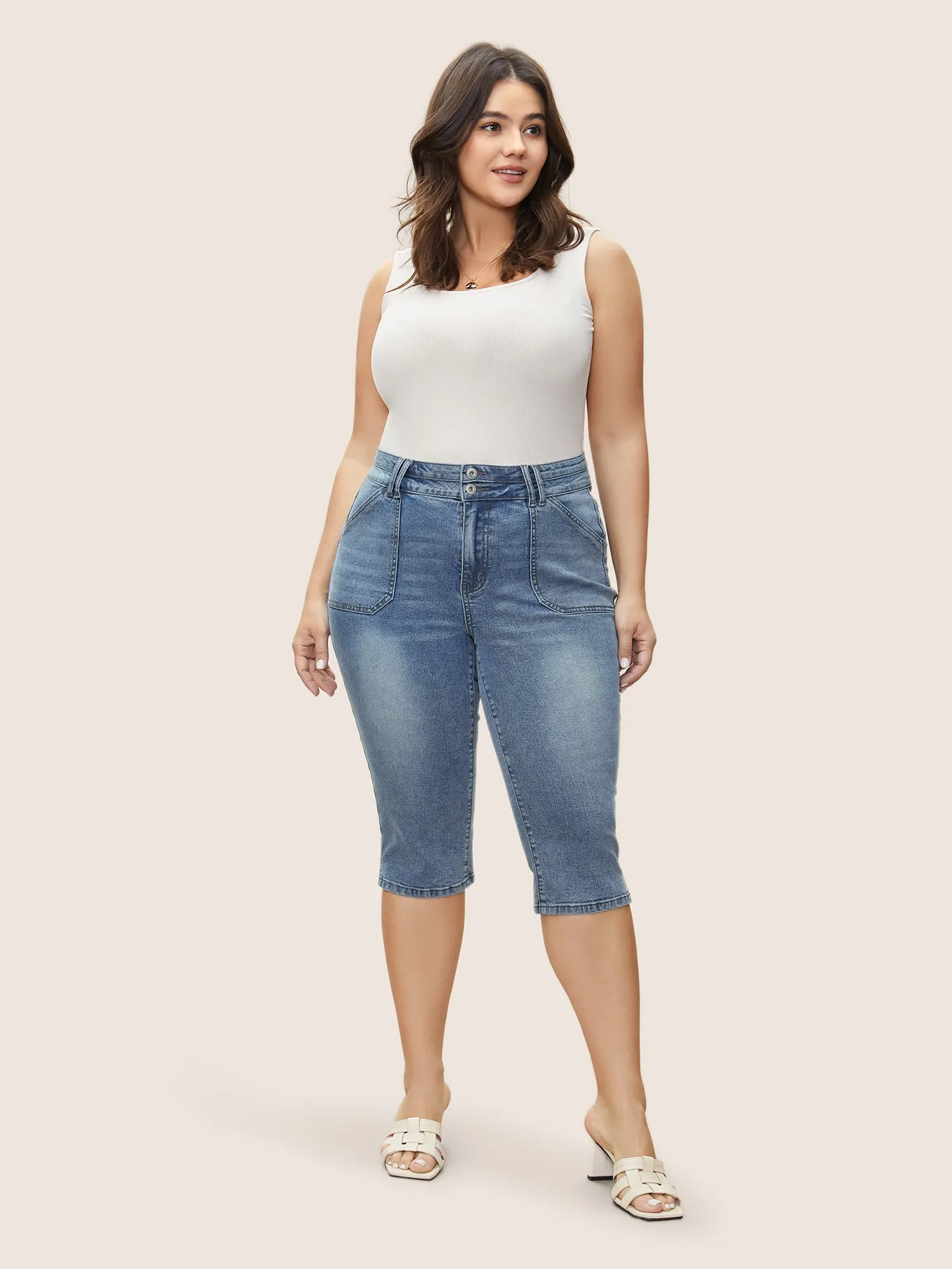 Light Wash Slit Hem Pull On Jegging Jeans sold by Bloomchic product image thumbnail 2