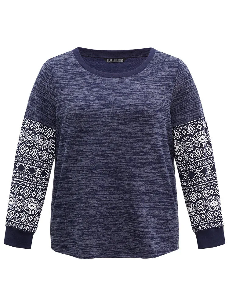 Boho Print Patchwork Heather Rib Knit Sweatshirt sold by Bloomchic product image thumbnail 5