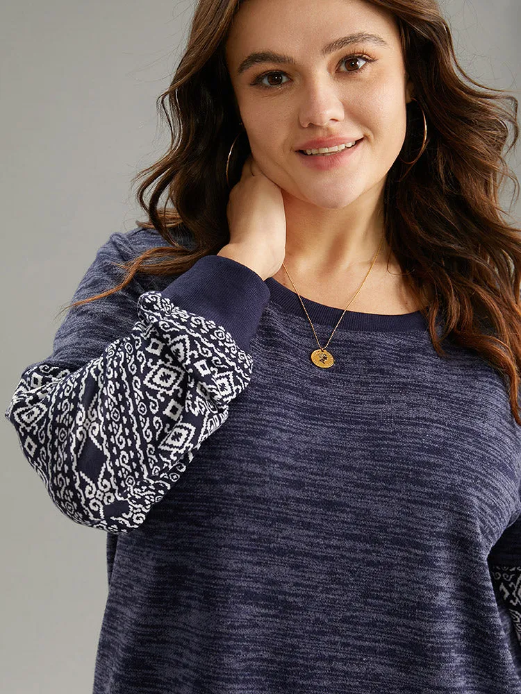 Boho Print Patchwork Heather Rib Knit Sweatshirt sold by Bloomchic product image thumbnail 2