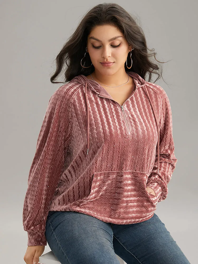 Textured Sequin Velvet Half Zip Pocket Sweatshirt sold by Bloomchic product image thumbnail 3