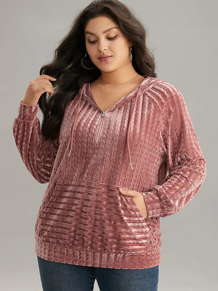 Textured Sequin Velvet Half Zip Pocket Sweatshirt sold by Bloomchic