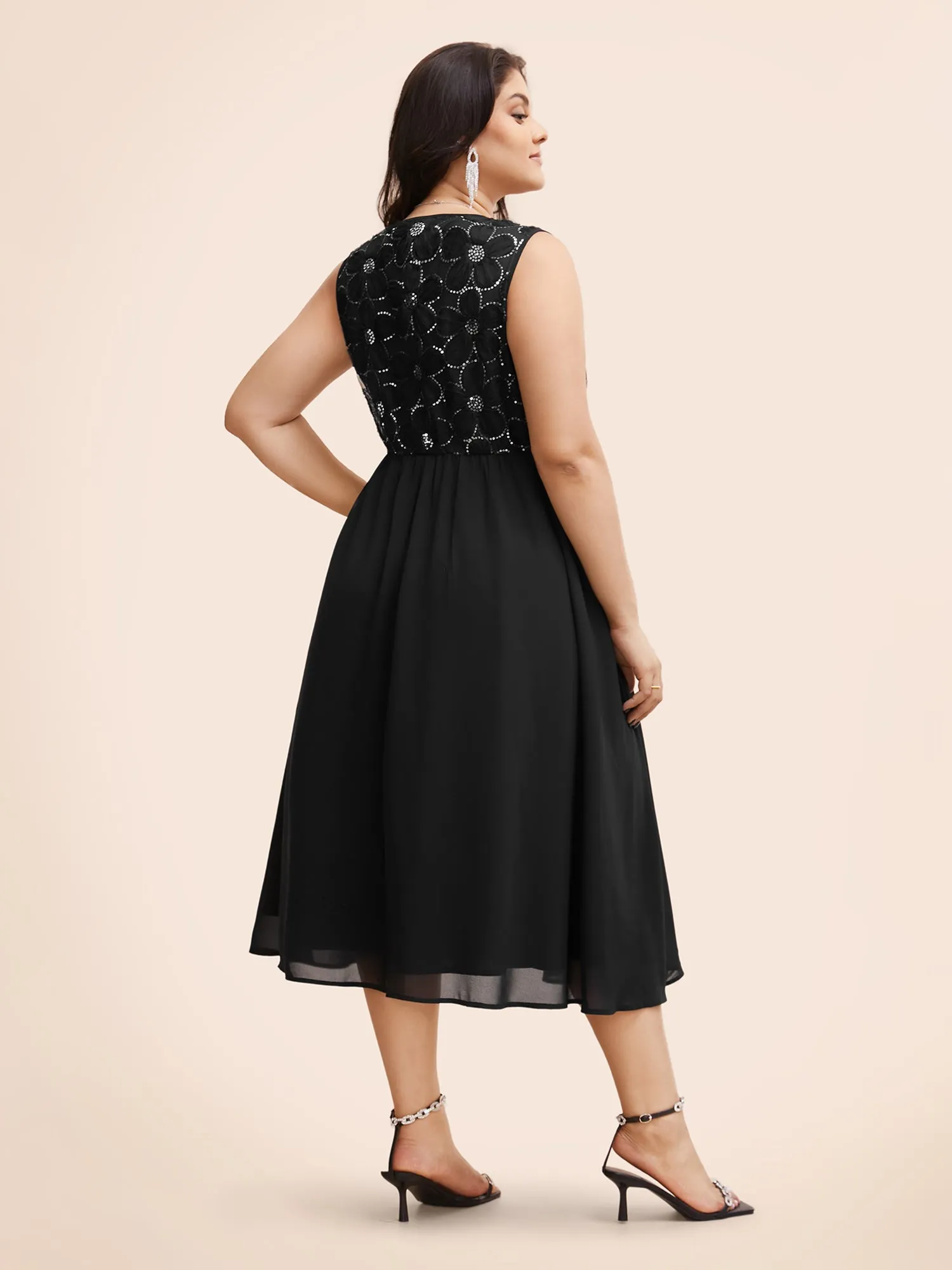V Neck Sequin Floral Patchwork Dress sold by Bloomchic product image thumbnail 3