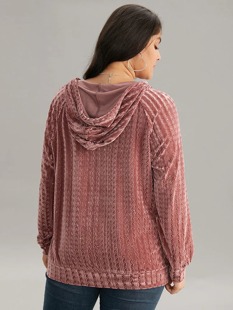 Textured Sequin Velvet Half Zip Pocket Sweatshirt sold by Bloomchic product image thumbnail 2