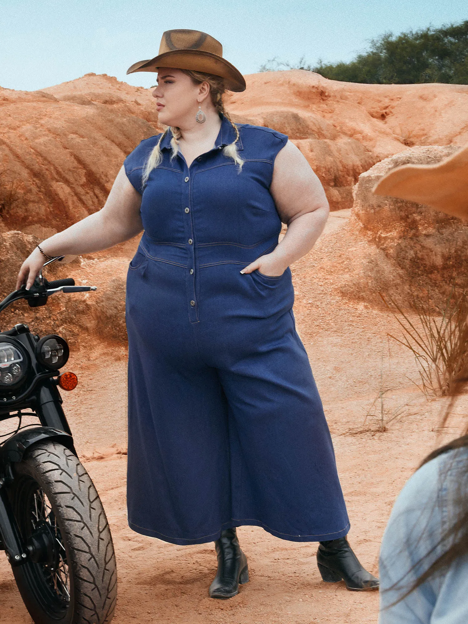 Stretch Denim Seamed Flare Jumpsuit sold by Bloomchic product image thumbnail 2