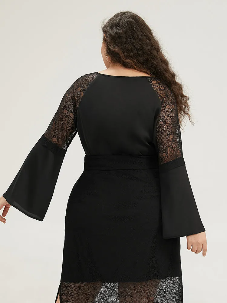 Halloween Crochet Lace Mesh Keyhole Bell Sleeve Woven Blouse sold by Bloomchic product image thumbnail 4