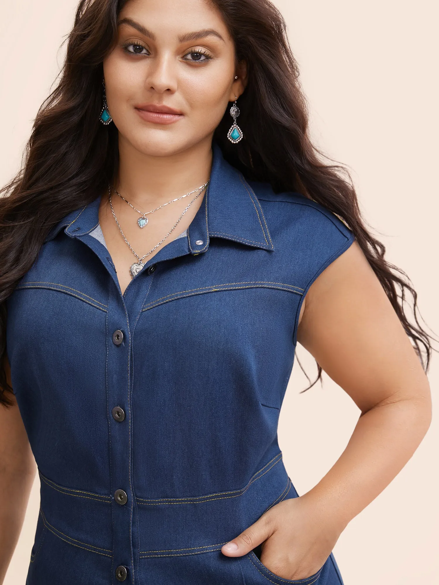 Stretch Denim Seamed Flare Jumpsuit sold by Bloomchic product image thumbnail 4