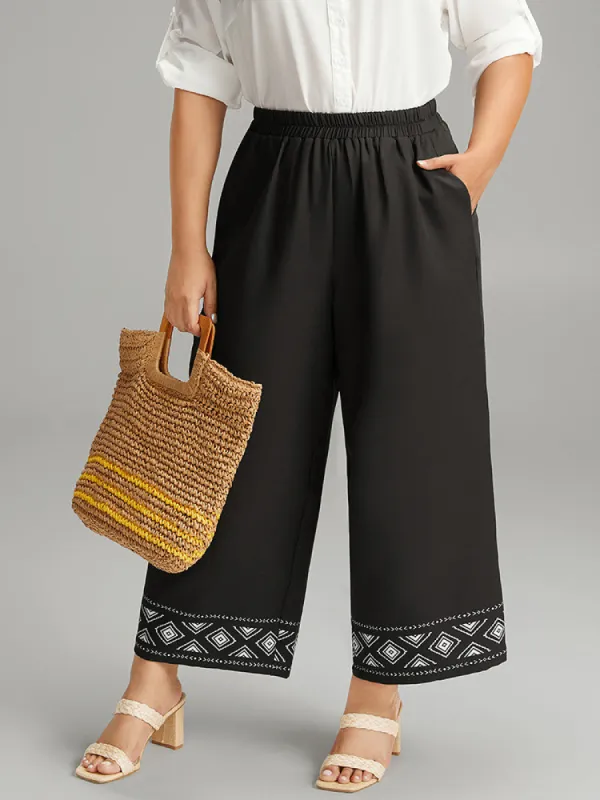Boho Print Elastic Waist Straight Leg Pants sold by Bloomchic