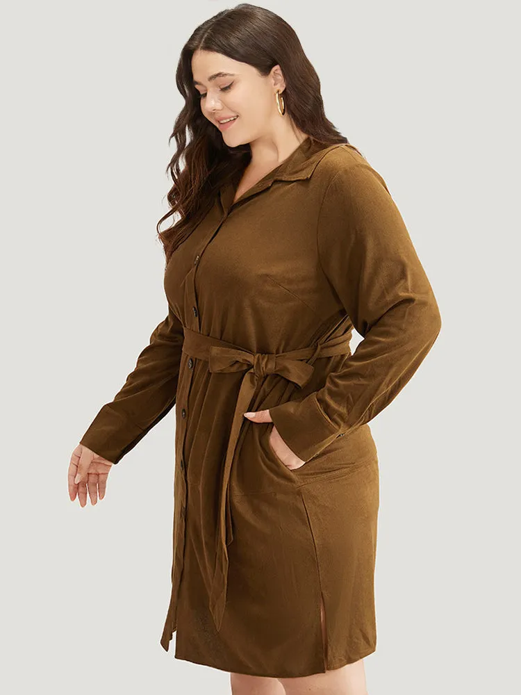 Plain Split Hem Button Through Belted Dress sold by Bloomchic product image thumbnail 4
