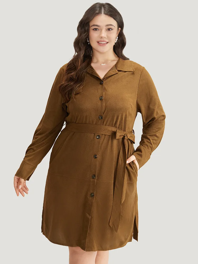 Plain Split Hem Button Through Belted Dress sold by Bloomchic
