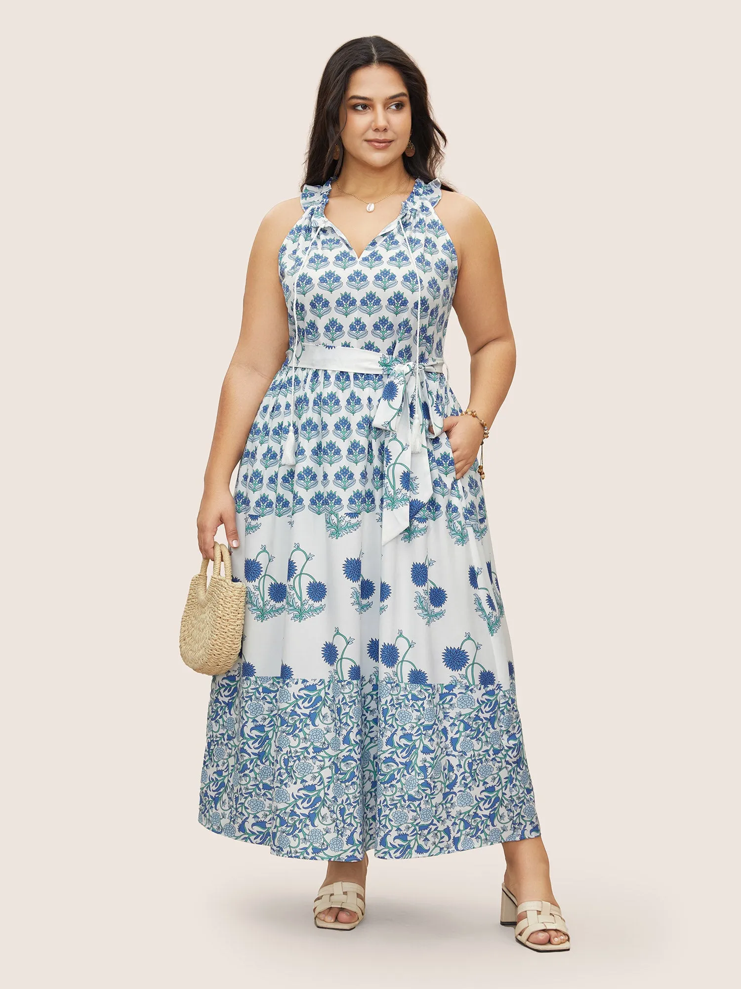 Boho Print Notched Collar Tassel Sleeveless Dress sold by Bloomchic product image thumbnail 3