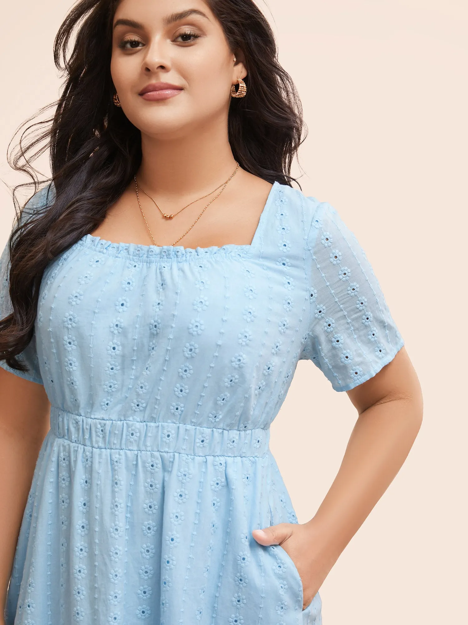 Square Neck Broderie Anglaise Frill Trim Dress sold by Bloomchic product image thumbnail 2