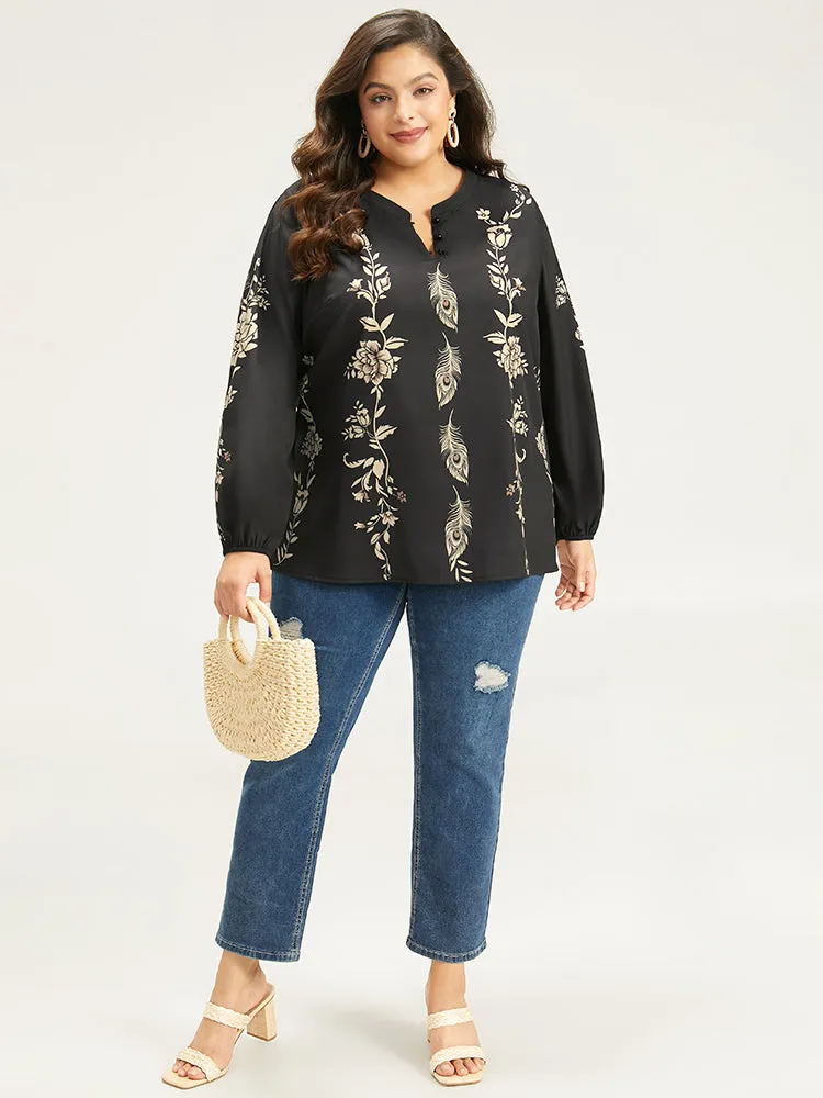 Floral Print Button Up Lantern Sleeve Blouse sold by Bloomchic product image thumbnail 2