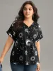 Horoscope Print V Neck Cuffed Dolman Sleeve T-shirt sold by Bloomchic