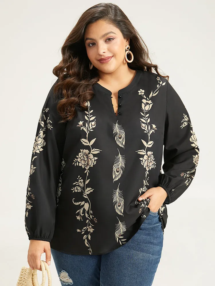 Floral Print Button Up Lantern Sleeve Blouse sold by Bloomchic product image thumbnail 3