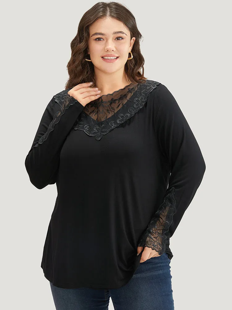 Halloween Plain Crochet Lace Mesh T-shirt sold by Bloomchic