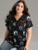 Horoscope Print V Neck Cuffed Dolman Sleeve T-shirt sold by Bloomchic