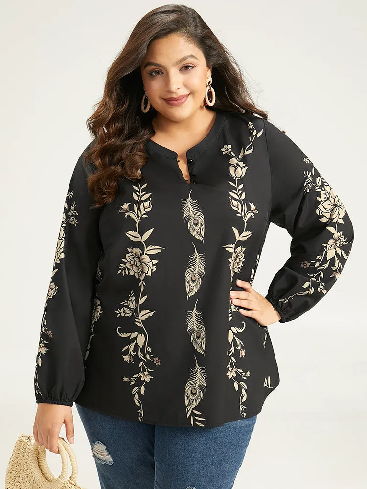 Floral Print Button Up Lantern Sleeve Blouse sold by Bloomchic product image thumbnail 4