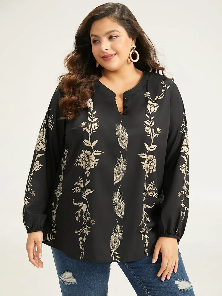 Floral Print Button Up Lantern Sleeve Blouse sold by Bloomchic