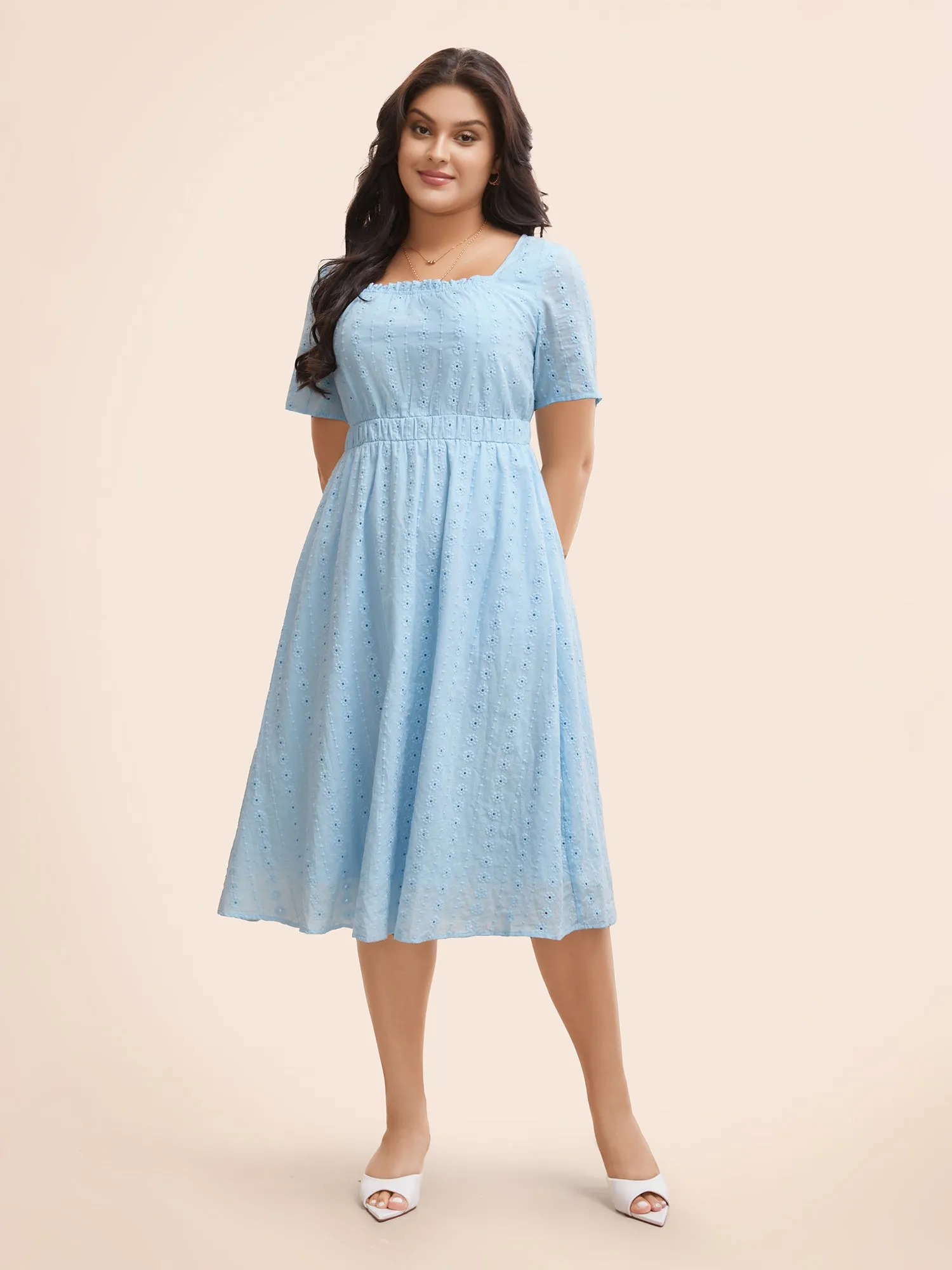 Square Neck Broderie Anglaise Frill Trim Dress sold by Bloomchic product image thumbnail 3