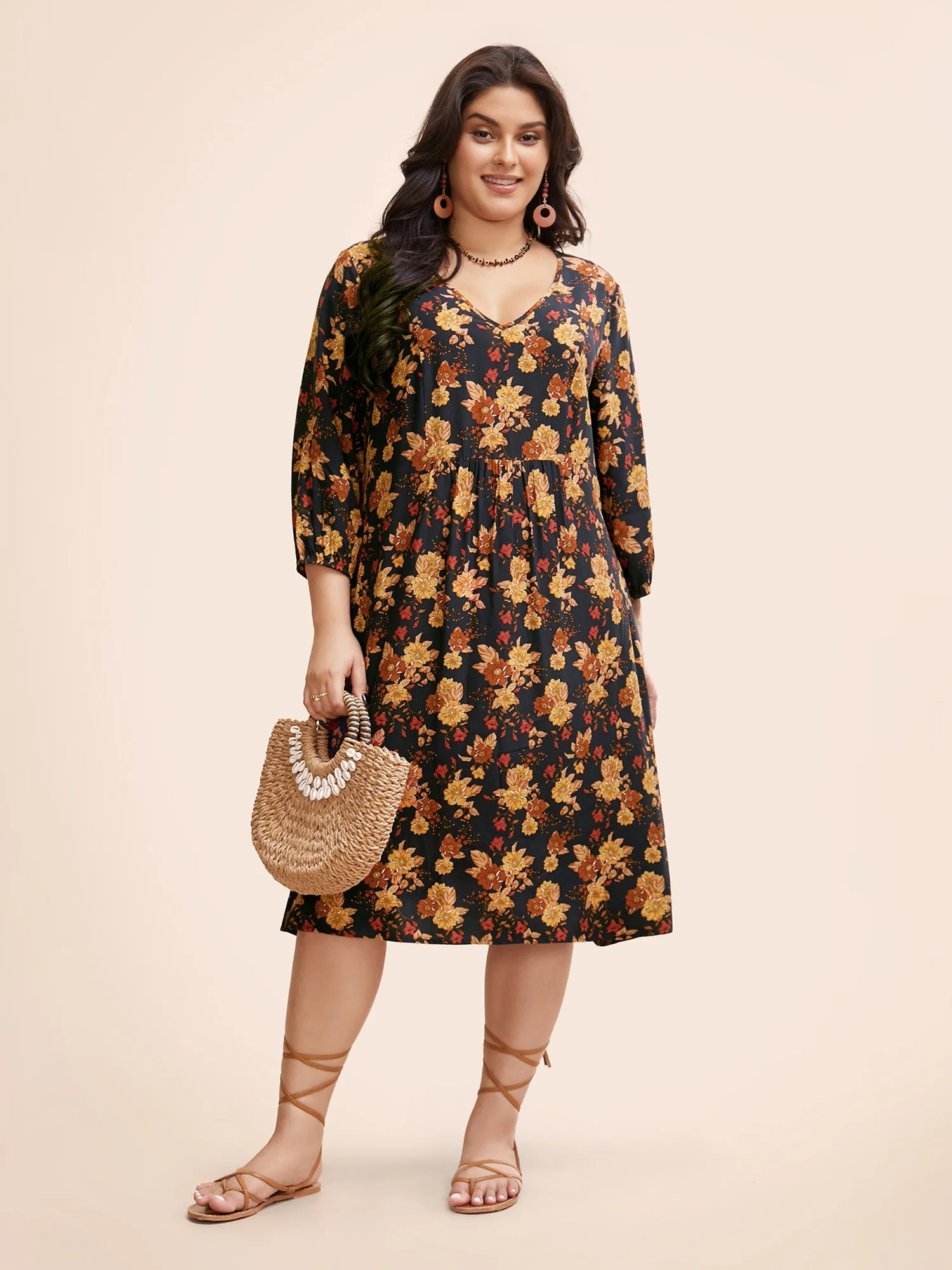 Supersoft Essentials Floral Print Pocket V Neck Dress sold by Bloomchic