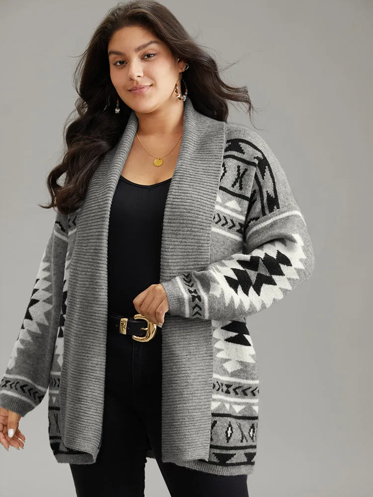 Bandana Print Lapel Collar Open Front Cardigan sold by Bloomchic