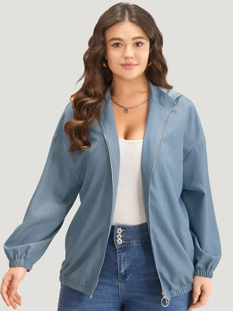 Lapel Collar Hooded Zipper Pocket Elastic Hem Jacket sold by Bloomchic product image thumbnail 5