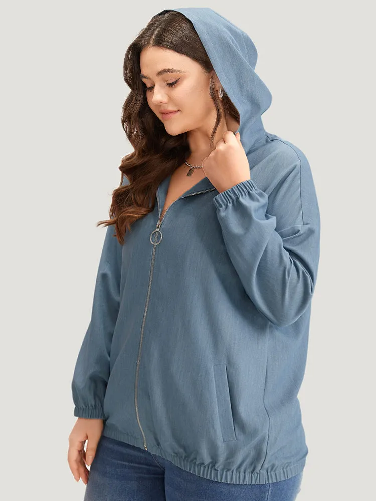 Lapel Collar Hooded Zipper Pocket Elastic Hem Jacket sold by Bloomchic product image thumbnail 3