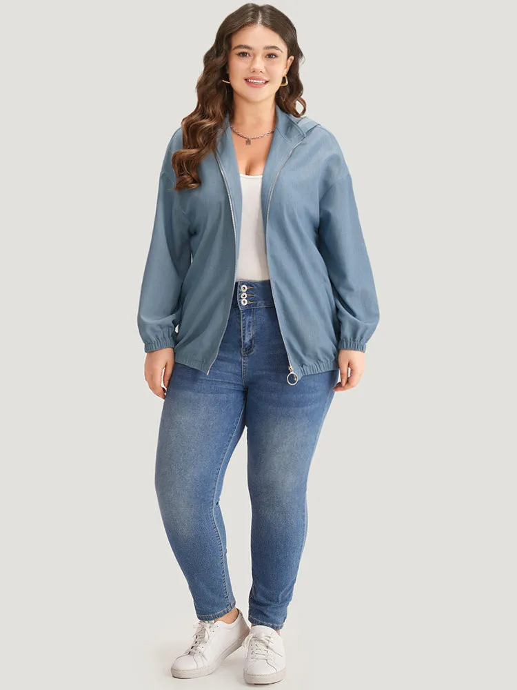 Lapel Collar Hooded Zipper Pocket Elastic Hem Jacket sold by Bloomchic product image thumbnail 4