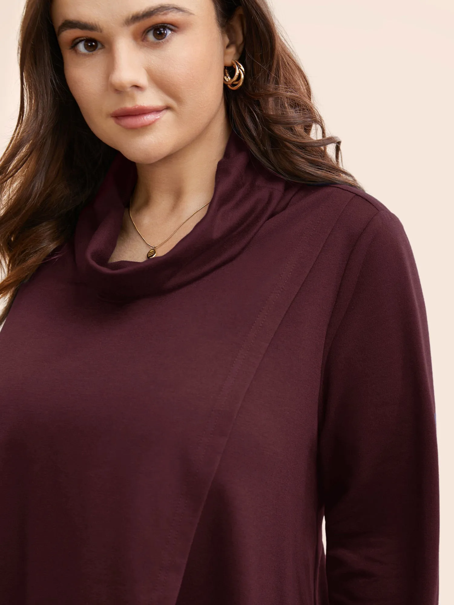 Supersoft Plain Wrap Hem Turtleneck Sweatshirt sold by Bloomchic product image thumbnail 3