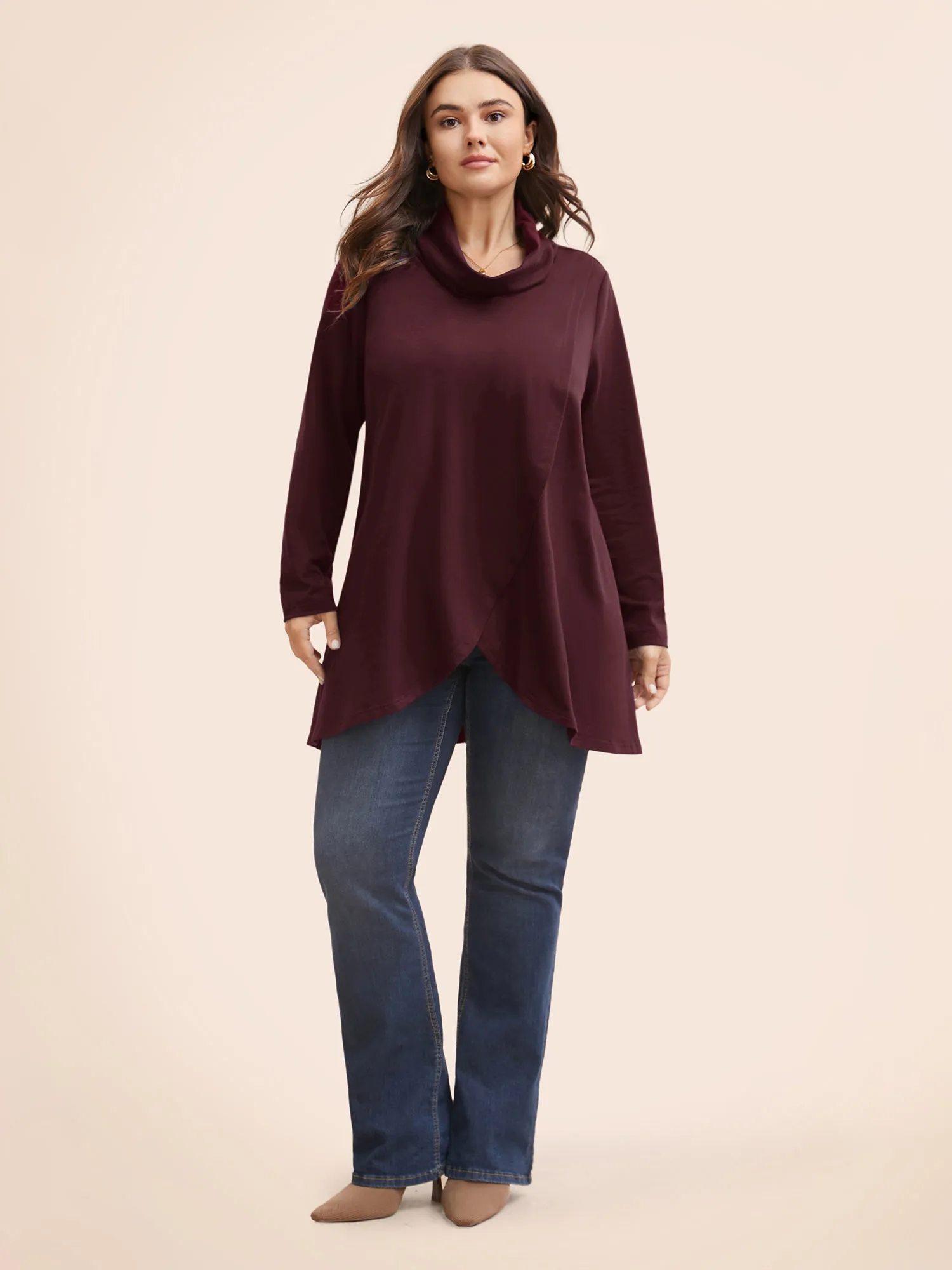 Supersoft Plain Wrap Hem Turtleneck Sweatshirt sold by Bloomchic product image thumbnail 2