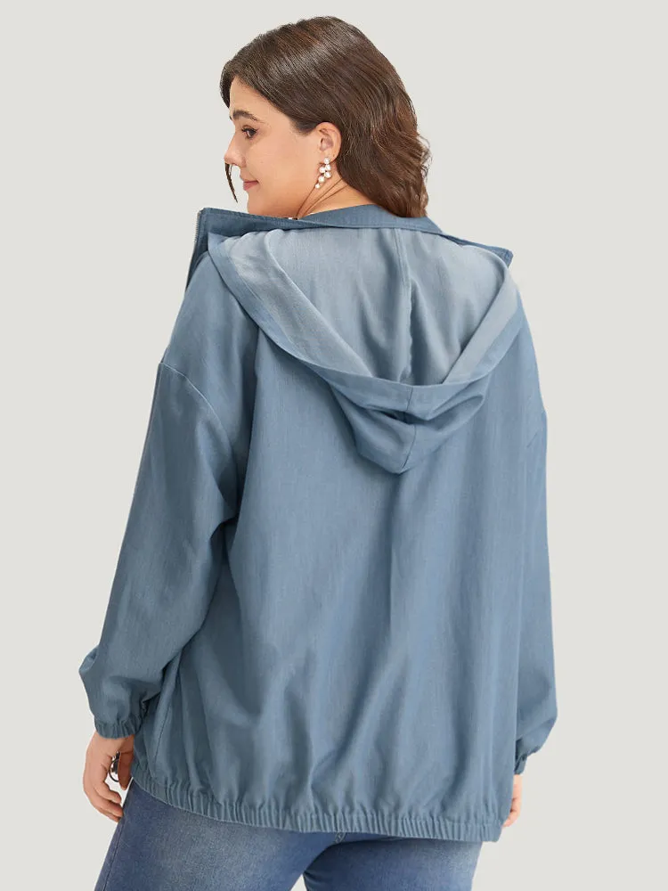 Lapel Collar Hooded Zipper Pocket Elastic Hem Jacket sold by Bloomchic product image thumbnail 2