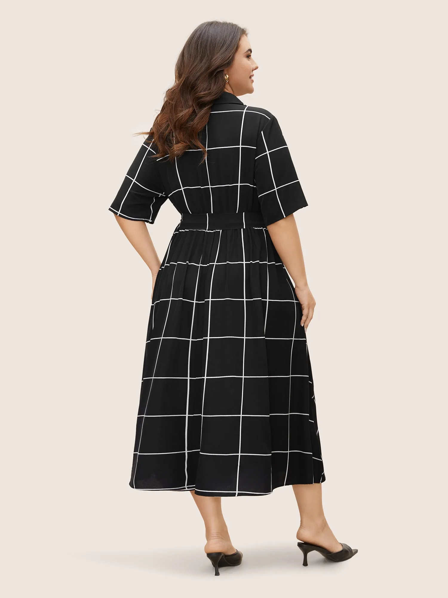 Plaid Shirt Collar Button Detail Belted Dress sold by Bloomchic product image thumbnail 4