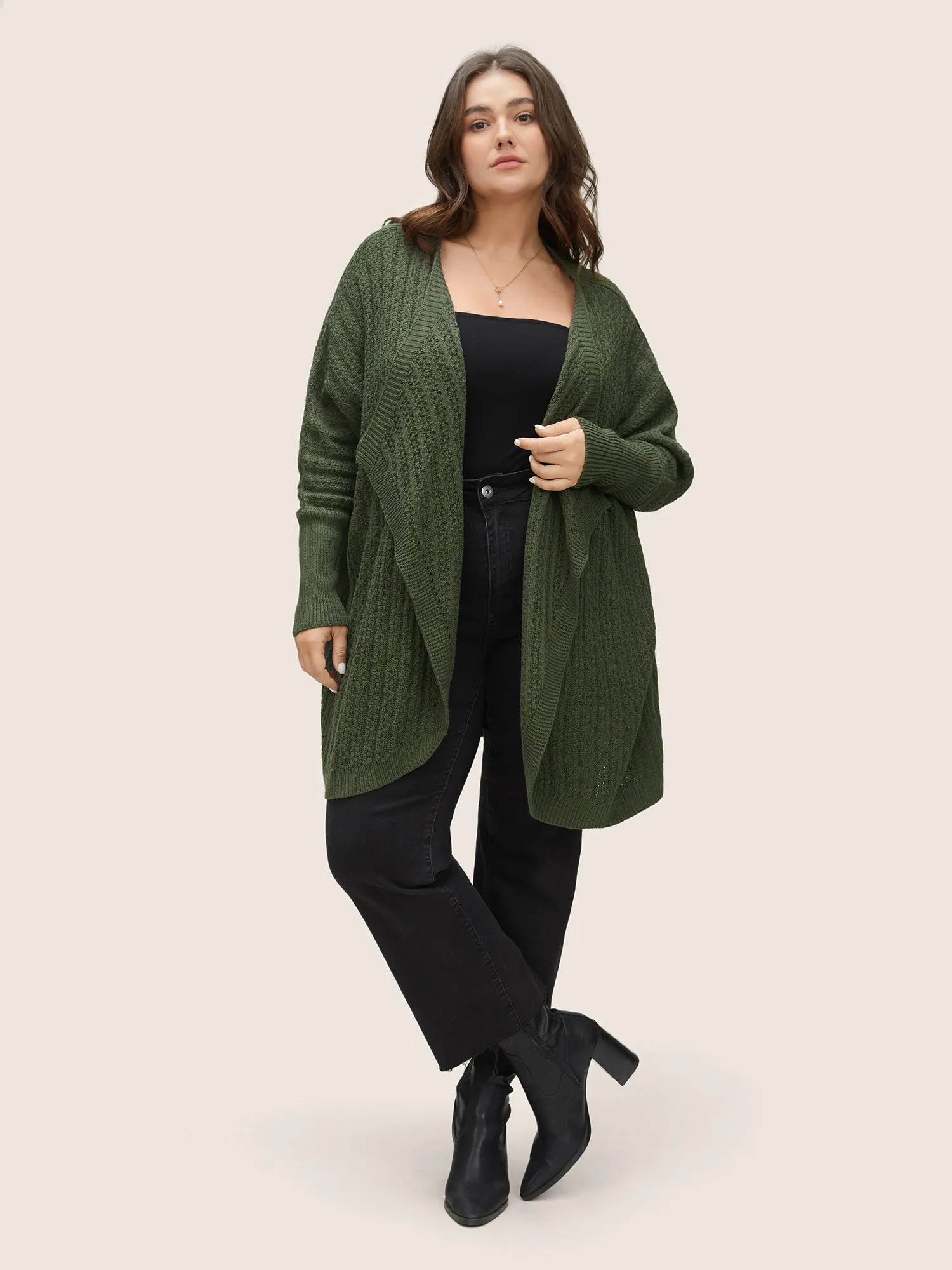 Solid Asymmetrical Neck Batwing Sleeve Cardigan sold by Bloomchic product image thumbnail 3