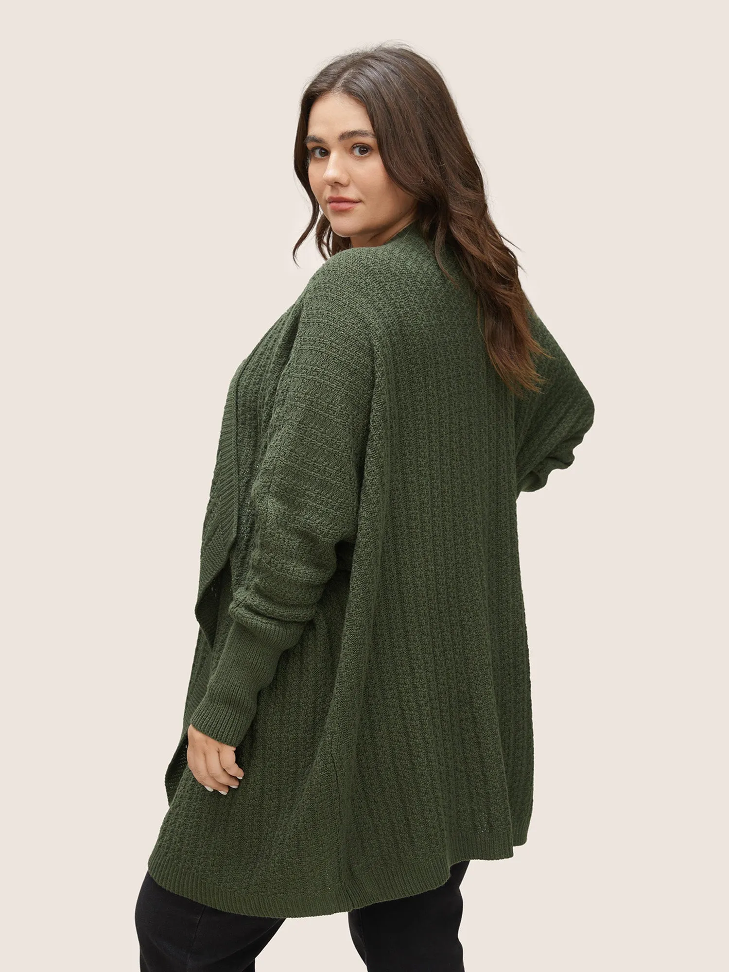 Solid Asymmetrical Neck Batwing Sleeve Cardigan sold by Bloomchic product image thumbnail 2